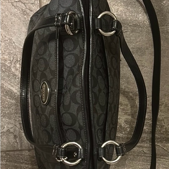 Coach Black Monogram Tote with Leather Handles - Picture 6 of 15